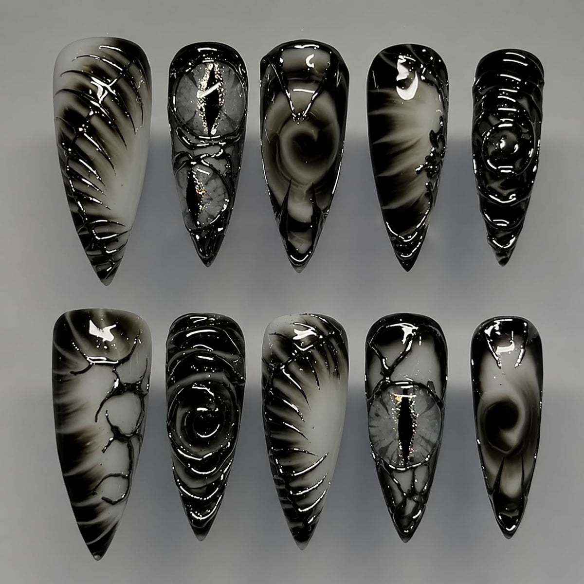 Halloween Press on Nails Medium Almond MABKJLF Fake Nails Glow in The Dark Full Cover Nightmare Christmas False Nails Glossy Glue on Nails Artificial Acrylic Nails for Women Girls 24 Pcs
