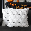 Halloween Ghost Decorative Pillow Covers 18x18 Set of 2, Beige Soft Plush Faux Fur Farmhouse Throw Cushion Cases for Fall Holiday Home Decorations