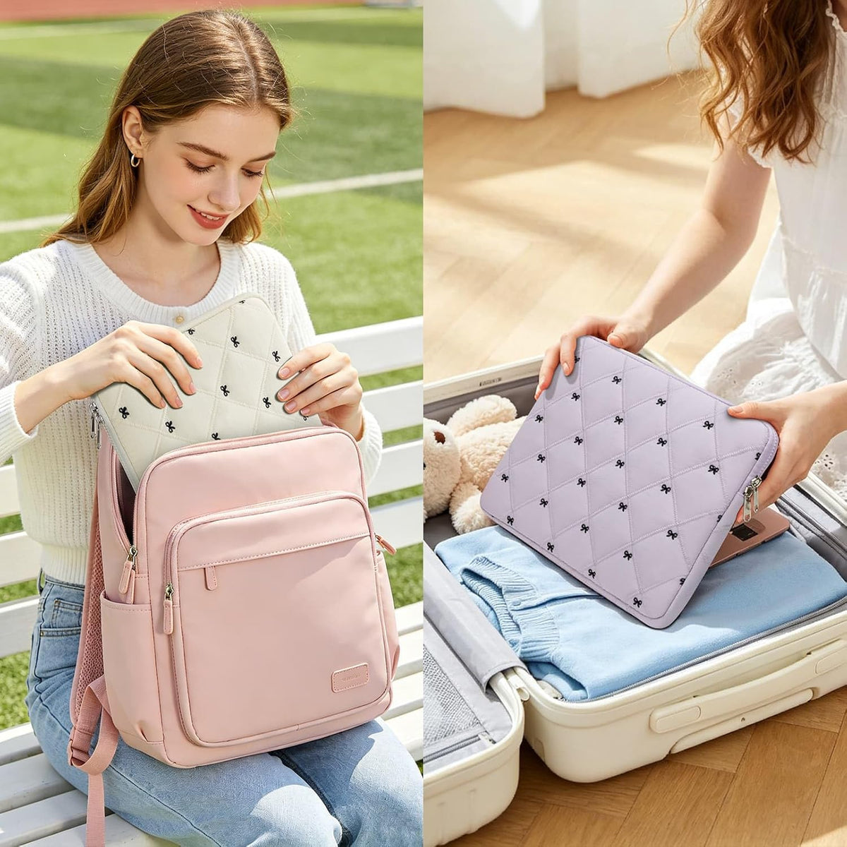 14 Inch Lightweight Bow Puffy Laptop Sleeve Case Laptop Bag for Girl