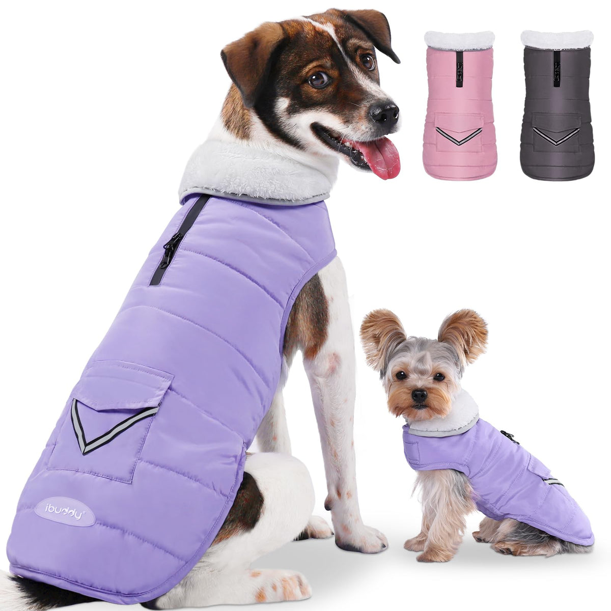 Dog Winter Coat for X-Large Dogs, Easy on Dog Snow Fleece Coat Velcro Waterproof Pet Puffer Jacket with Harness Hole Adjustable Reflective Quilted Pet Cold Weather Vest for Girl Female