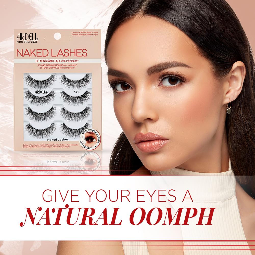 Ardell Naked Strip Lashes 421 Natural Looking False Eyelashes, 4 Pairs | Seamless Blend with Invisiband for Long-Lasting Lightweight Wispy Texture Adds Subtle Volume, Synthetic Hair, Cruelty Free