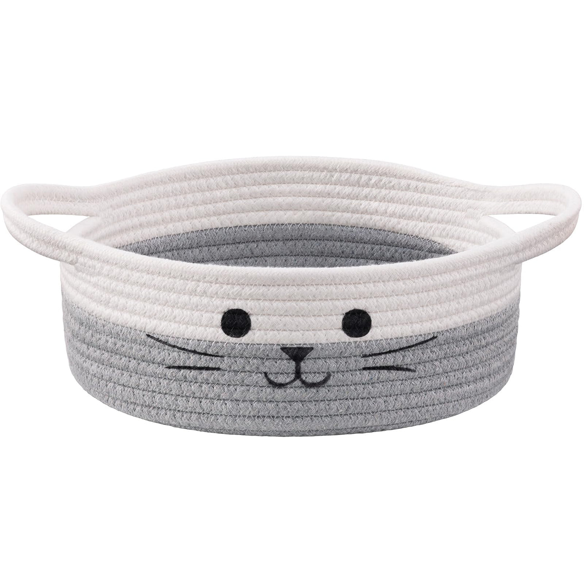 Small Woven Rope Storage Basket, Cute Cat Toy Basket for Living Room, Baby Baskets for Nursery, Gift Baskets Empty for Baby Shower, Grey, 9.8 x 4 inches