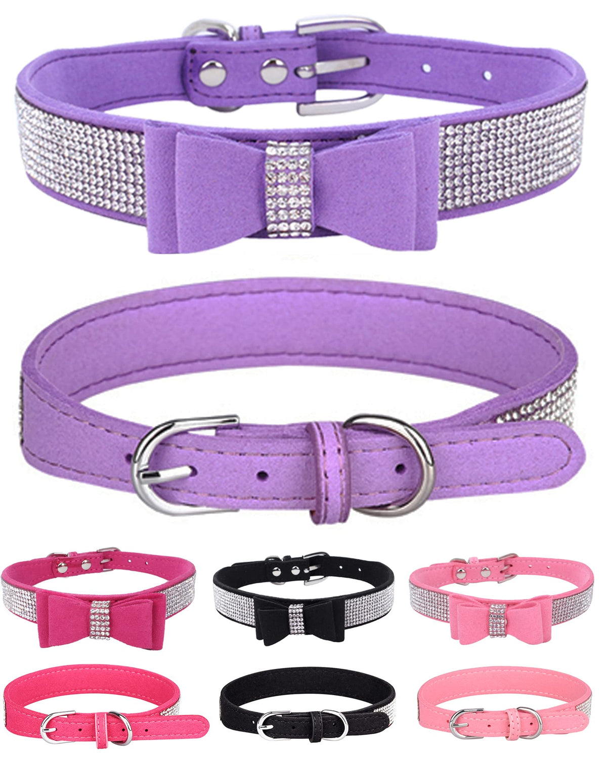 Bling Dog Collar for Small Medium Large Dogs, Crown Rhinestone Dog Collars for Girl and boy Dog, Diamond Puppy Collars, Adjustable Leather Suede SOFE Cat Collar (S(10.6"-13"/27CM-33CM), Pink)