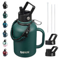 BJPKPK Half Gallon Insulated Water Bottles with Straw Lid & Side Handle, 64oz Large, Stainless Steel Water Bottles with 3 Lids and Paracord Strap, Metal Water Jug,Black