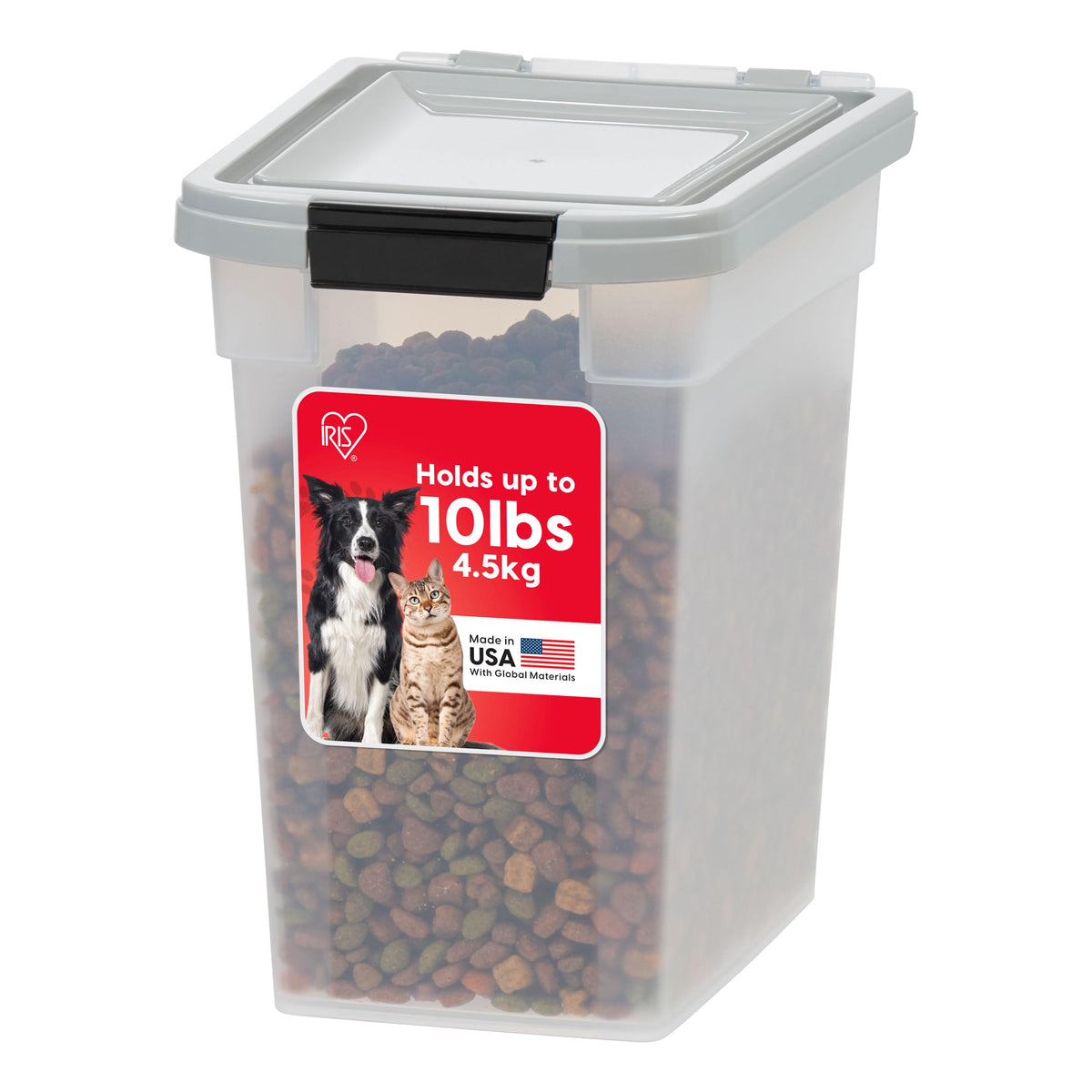 IRIS USA Airtight Pet Food Storage Container with Wheels, Black, 30 lb Capacity - BPA-Free Clear Plastic Bin with Snap-Lid Seal to Keep Kibble, Pellets or Seeds Fresh for Dogs, Cats and Birds