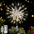 Lewondr Crystal Firework Christmas Tree Topper with Lights, Gold
