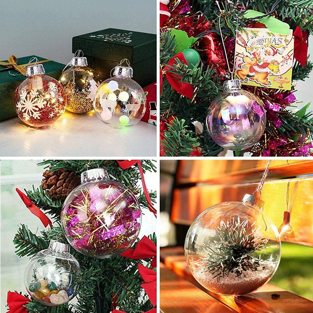 12 Pcs 3.15 Inch Clear Plastic Fillable Ornament Balls, Removable Top Clear Hanging Ornaments Ball, DIY Plastic Ornaments Round Balls, Perfect for Decoration On Christmas Trees, Wedding, Party