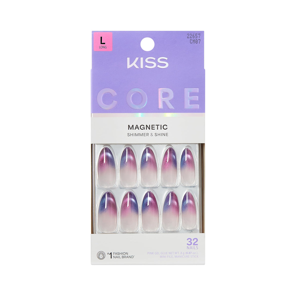 Kiss Core, Press On Nails, Nail glue included, 'Lyrical', White, Short Size, Almond Shape, Includes 32 Nails, 2g Glue, 1 Manicure Stick, 1 Mini File