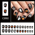 Halloween Black Press On Nails Short Oval Cute Ghost Pumpkin Fake Nails