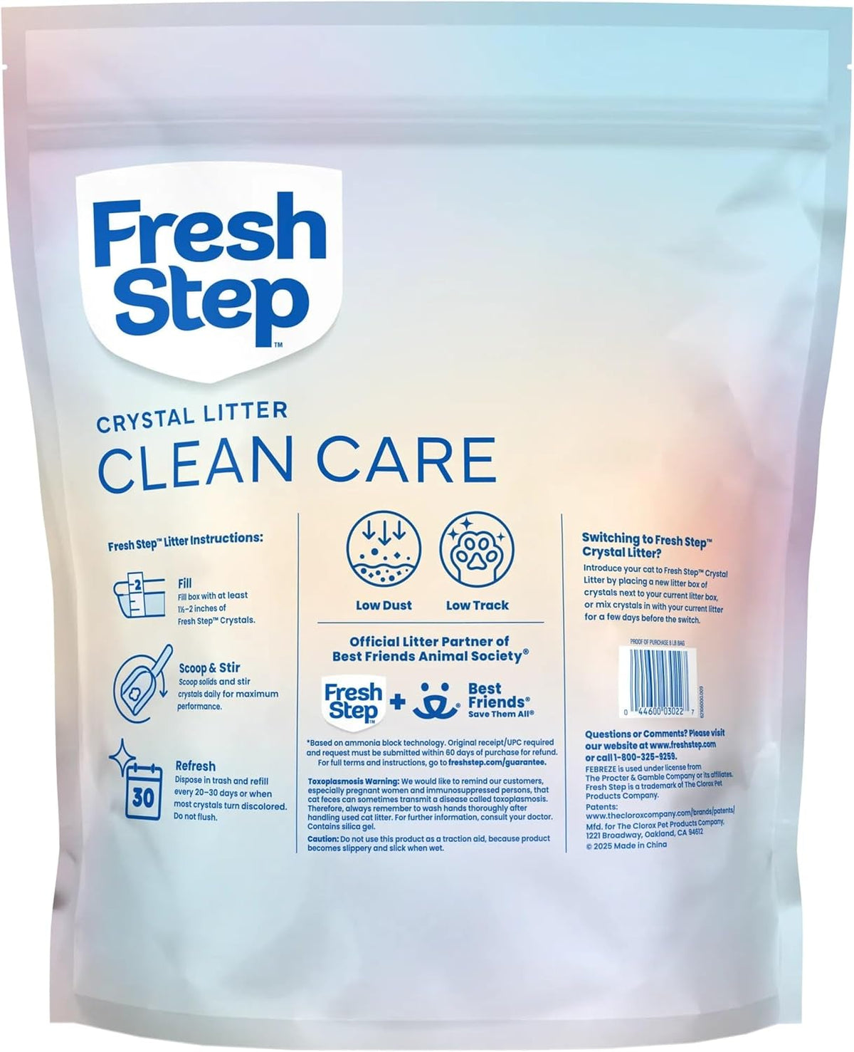 Fresh Step Clean Care Crystsal Cat Litter with Febreze Freshness, Ammonia Block Technology, Lightweight Fresh Step Crystals, Low Dust, 8 lb. Bag, Pack of 2