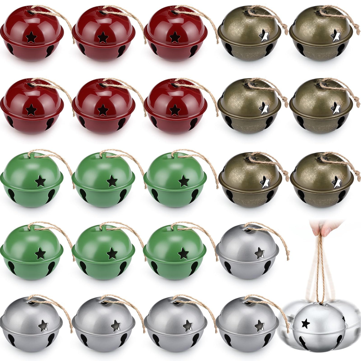 Zhengmy 16 Pcs Large Christmas Jingle Star Bell Xmas Ornament, Gold