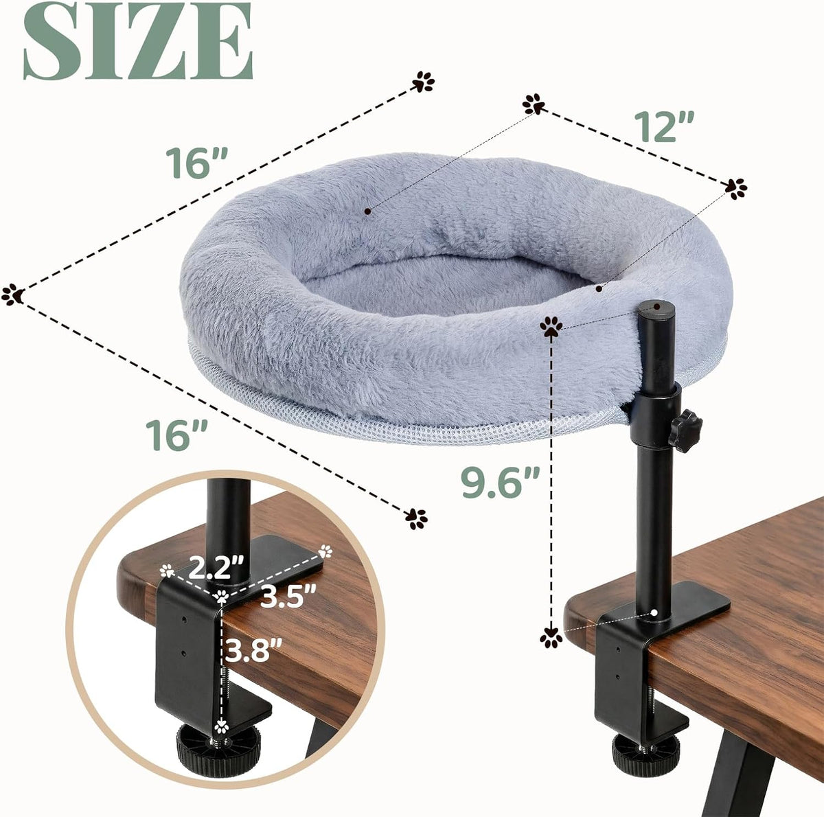 Cat Desk Bed With Clamp, Space-Saving Cat Perch, 360 Degree, 35 Lb Capacity