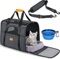 Morpilot Pet Carrier for Large Cats, Puppies & Small Dogs Up to 25lbs, Escape-Proof with Locking Zippers, Dual-Sided Cushion, Safety Buckle for Car & Vet Travel, Includes Foldable Bowl (Dark Gray)
