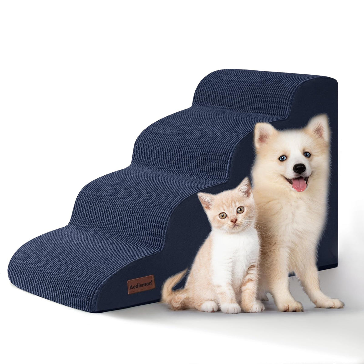 Aodisman Dog Stairs for Small Dogs and Cats,3-Step Pet Ramp for Bed & Couch | 15.7" H Non-Slip Sturdy Dog Steps with Curved Ramp for Senior,Short-Legged Dogs,Puppy and Cats to Reach Sofa or Chair,Grey
