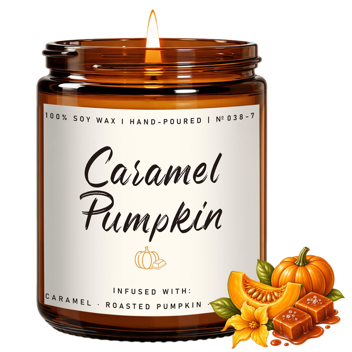 Cinnamon & Pumpkin Scented Candle – Fall Candles for Home Scented, Soy Candles for Home, 7 oz Cozy Pumpkin Candle for Women & Men, Autumn Décor & Holiday Gifts