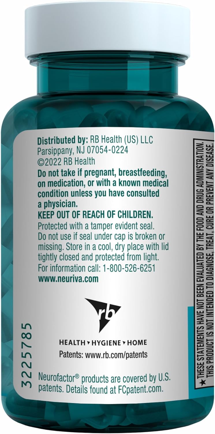 NEURIVA Plus Brain Supplements for Memory and Focus, Clinically Tested Nootropics Neurofactor and Phosphatidylserine, with Vitamin B12, Vitamin B6 and Folic Acid, 30 Count Capsules