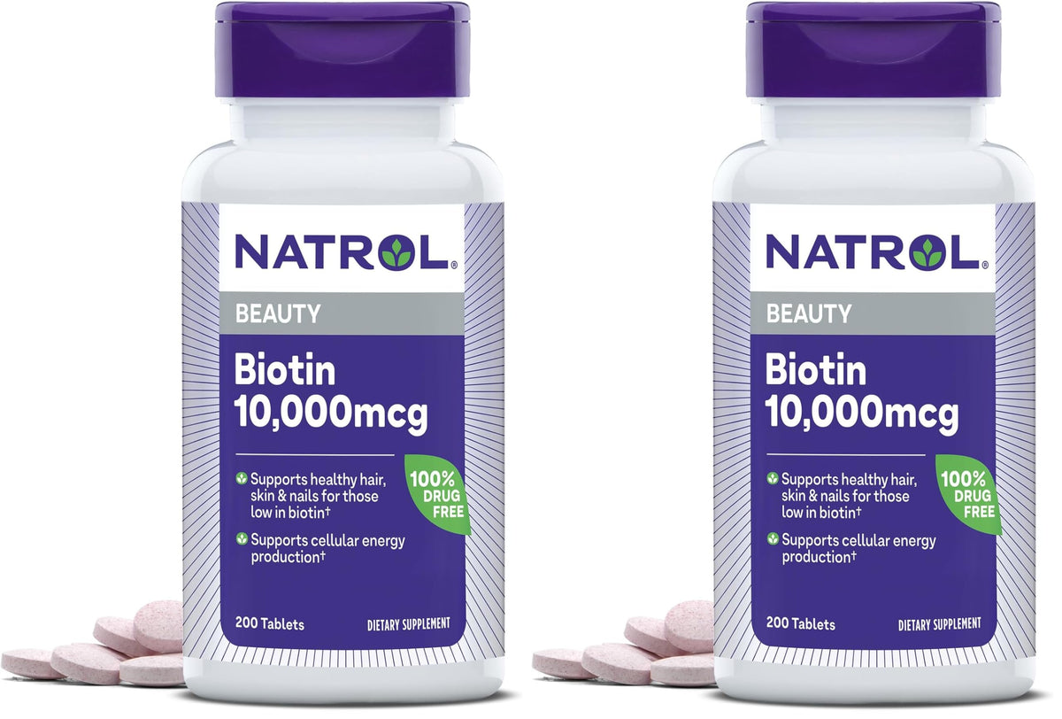 Natrol Biotin 10000mcg, 4X Faster Dissolve Supplement for Healthy Hair, Skin and Nails for Those Low in Biotin, Plus Energy Metabolism Support, 60 Tablets, Up to a 60 Day Supply