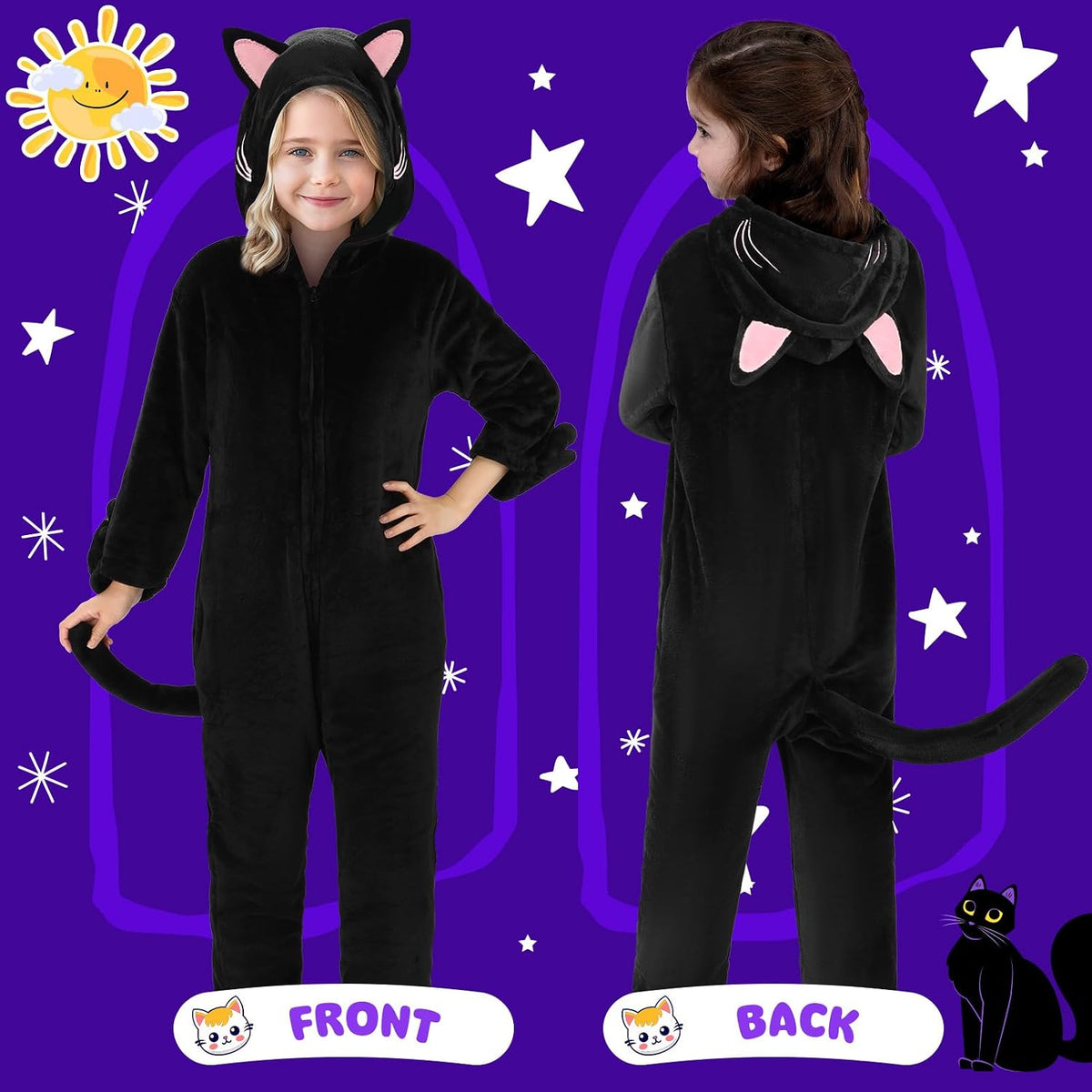 Joycover Halloween Black Cat Costume for Girls, Kids Cheetah Costume Onesie