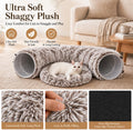 Fluffy Cat Tunnel Bed Under Christmas Tree, Plush Warm Brown