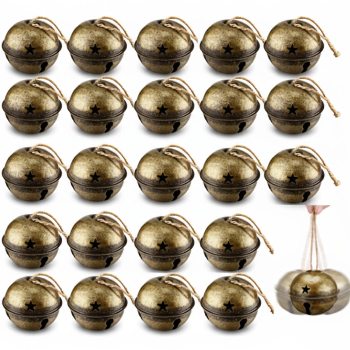 Zhengmy 16 Pcs Large Christmas Jingle Star Bell Xmas Ornament, Gold