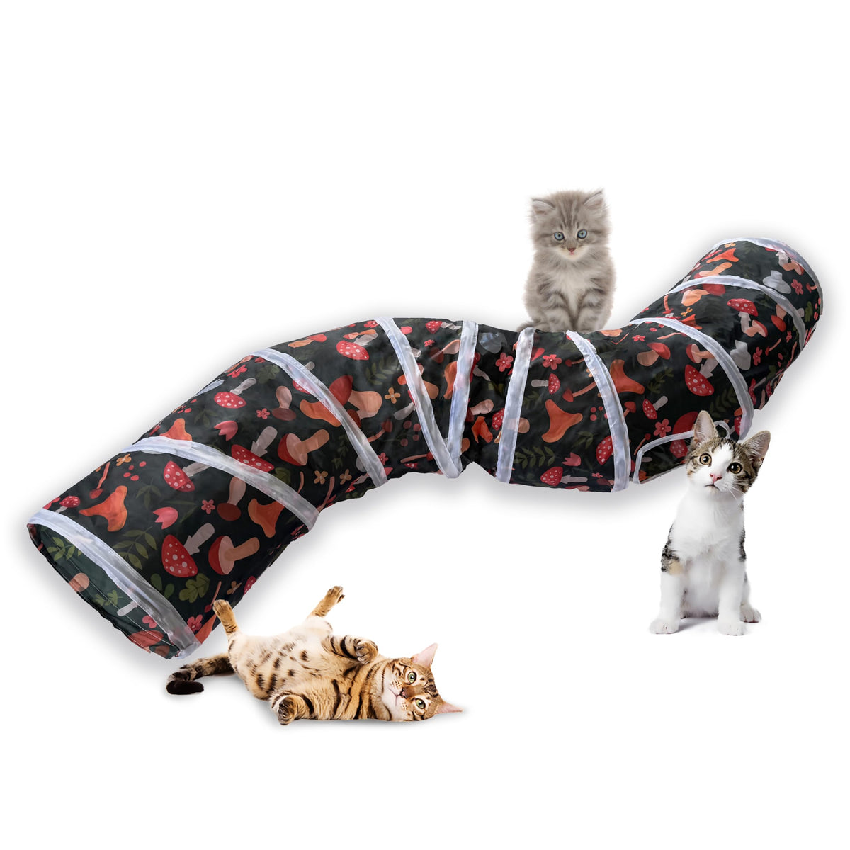Sheldamy Cat Tunnel, S-2-Way Cat Tunnels for Indoor Cats, Collapsible Cat Play Tunnel, Interactive Toy Maze Cat House with 1 Play Ball for Cats, Puppy, Kitty, Kitten, Rabbit (Blue & Black)