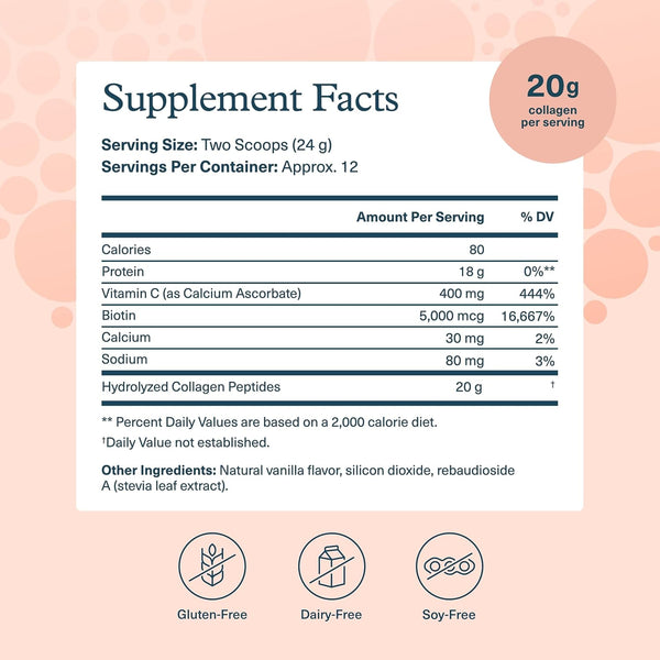 Youtheory Collagen Powder - Hydrolyzed Collagen Peptides with Vitamin C - Supports Healthy Bones, Joints & Immune System* - Vanilla - 10 oz (12 Servings)