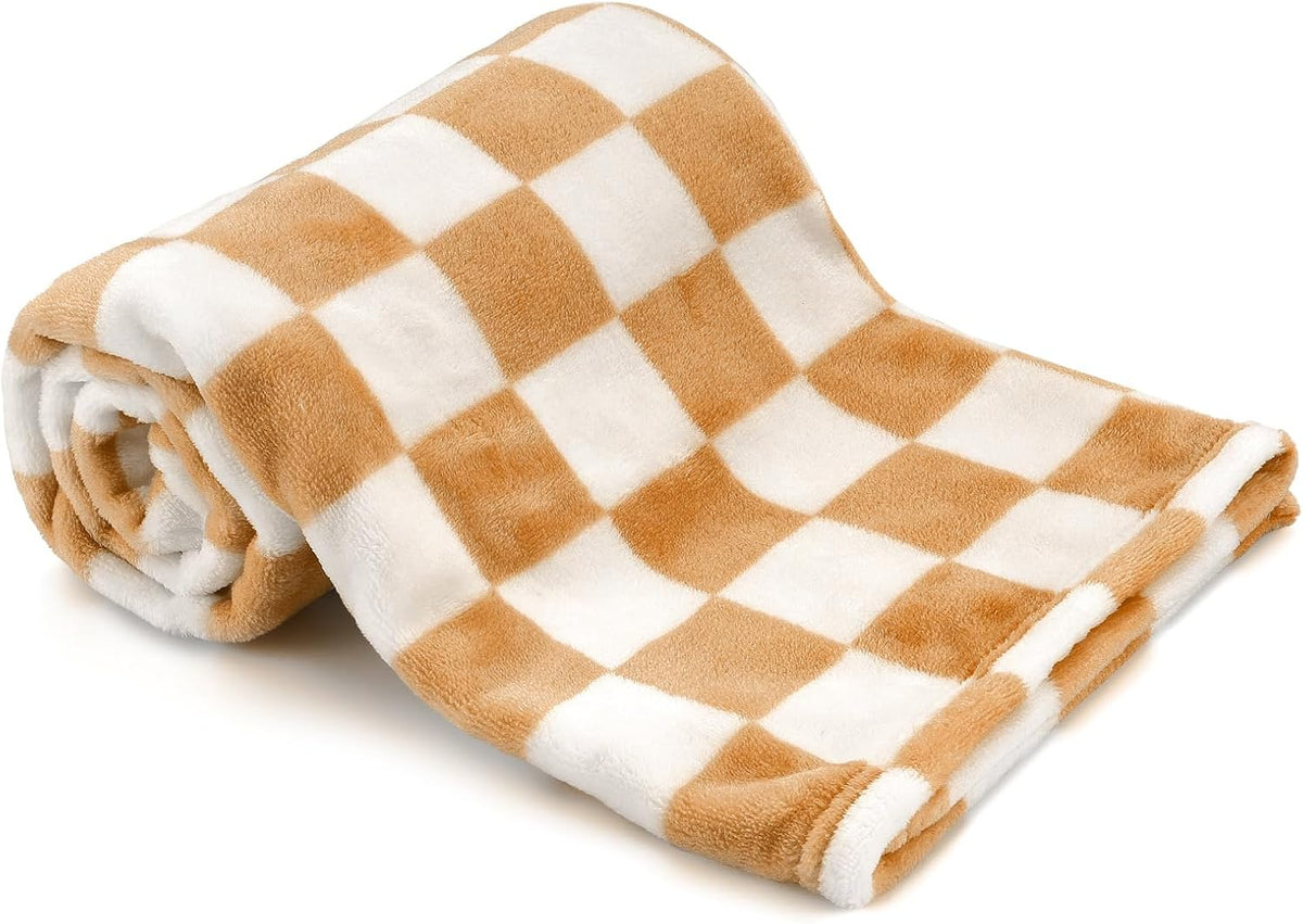 GreatBba Plush Checkered Baby Blanket,30 x 40 Inch Fleece,Orange White