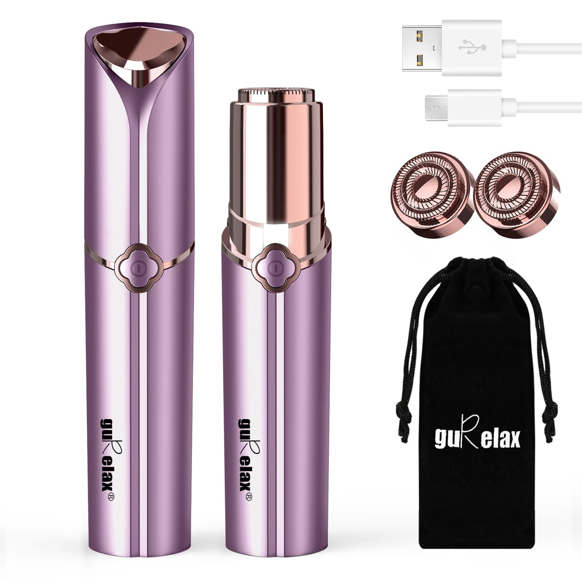 gurelax Facial Hair Removal for Women, Painless Face Shaver with 2 Heads