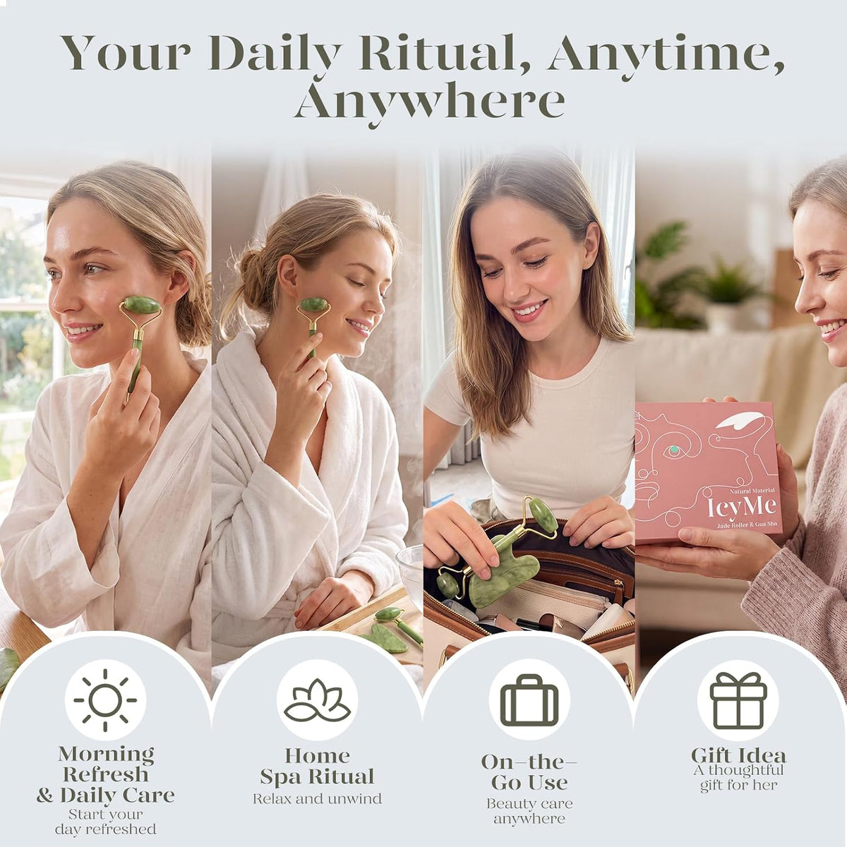BAIMEI IcyMe Gua Sha & Jade Roller Set, Cooling Face Roller & Guasha Tool for Face Depuffing, Facial Sculpting & Jawline Definition, Smooth Rolling Skincare Tools Gifts for Women & Men – Green