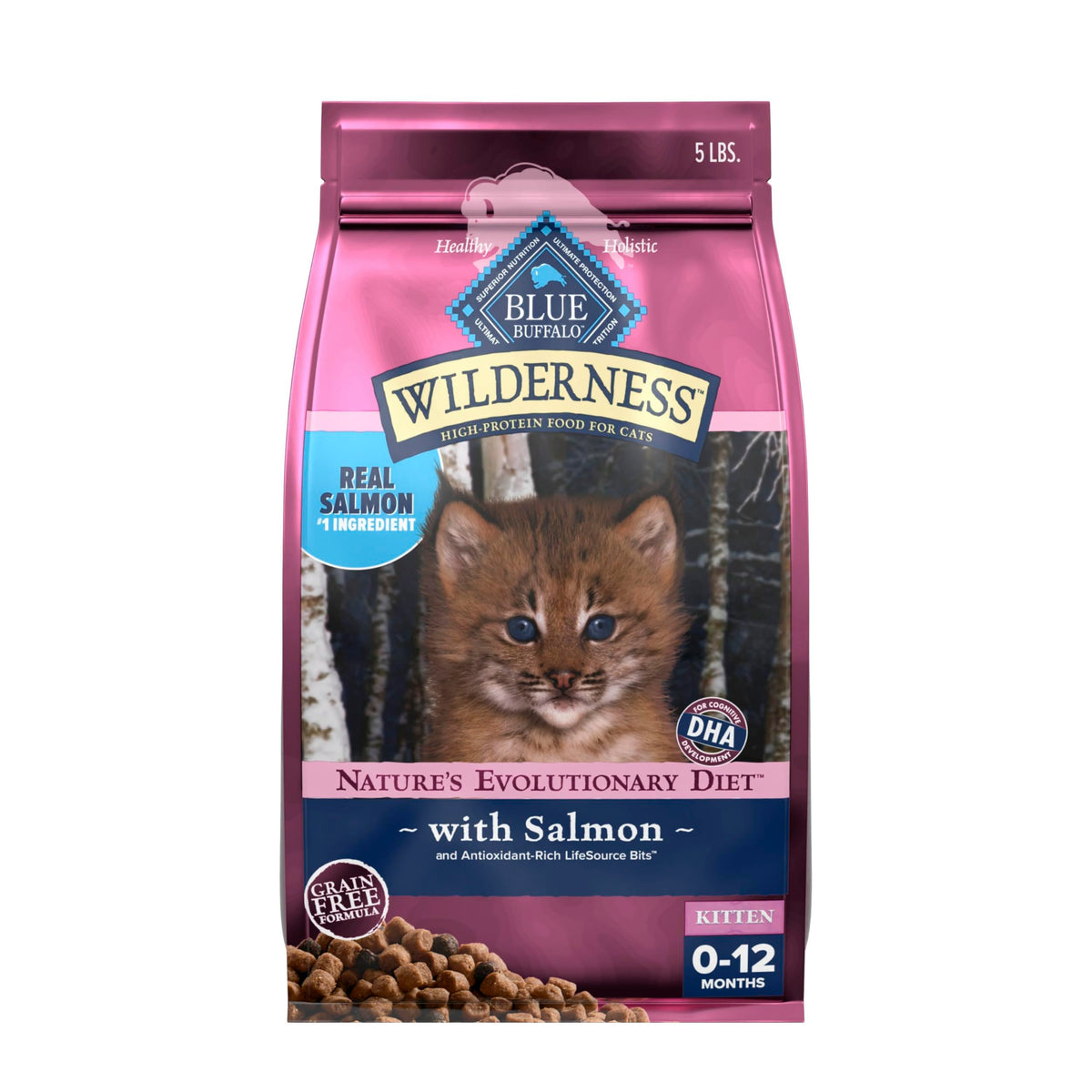 Blue Buffalo Wilderness with Chicken Natural High-Protein Grain-Free Dry Cat Food for Kittens, Real Chicken First, Antioxidant-Rich LifeSource Bits Support Immunity, DHA & ARA for Development, 5 lbs.