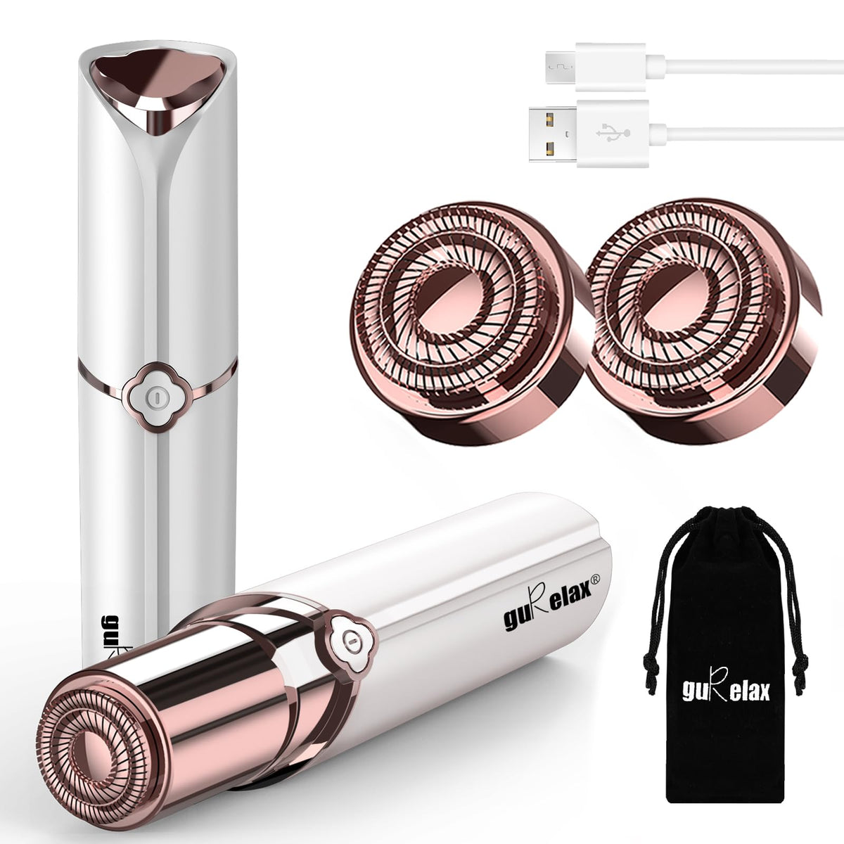 gurelax Facial Hair Removal for Women, Painless Face Shaver with 2 Heads