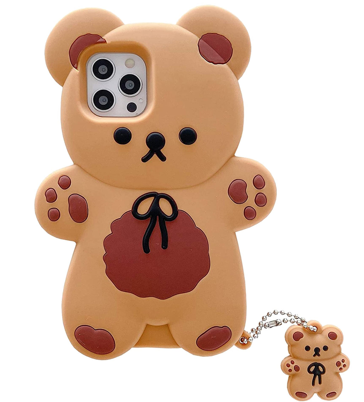 Case for iPhone 11 with Strap Lanyard Keychain Cute Bear Cookie Kawaii Funny Soft Silicone Shockproof Protective Cover for Women Girls
