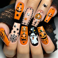 Pink Halloween Press on Nails Long Coffin Fake Nails Cute Ghost Bat Spider Web Design Glossy Acrylic Nails Reusable Stick on Nails Full Cover Artificial Nails Halloween Costume Party Daily Nail Decor
