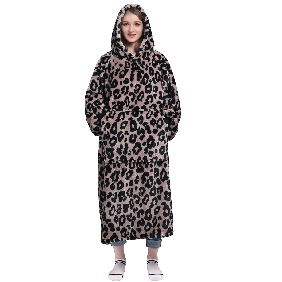 Waitu Wearable Blanket Sweatshirt Gifts for Women and Men, Warm and Cozy Giant Blanket Hoodie, Thick Flannel Hooded Blanket with Sleeves and Giant Pocket - Dark Gray