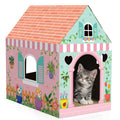 Cinrobiye Cardboard Cat House with Scratcher, Gothic Halloween Cat Scratcher Box with 2 Corrugated Scratch Pads, Open Top Indoor Cat Hideaway Bed for Cats and Kittens