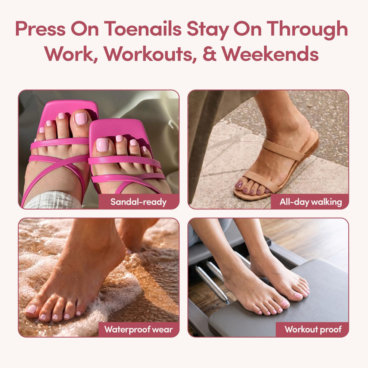 Glamnetic Press On Toenails - Natural Fake Nails | Cherry Red Chrome Press On Toenails, Salon Quality Press On Nails Kit with Glue | Cherry Glaze - 32 Nail Set in 16 Sizes