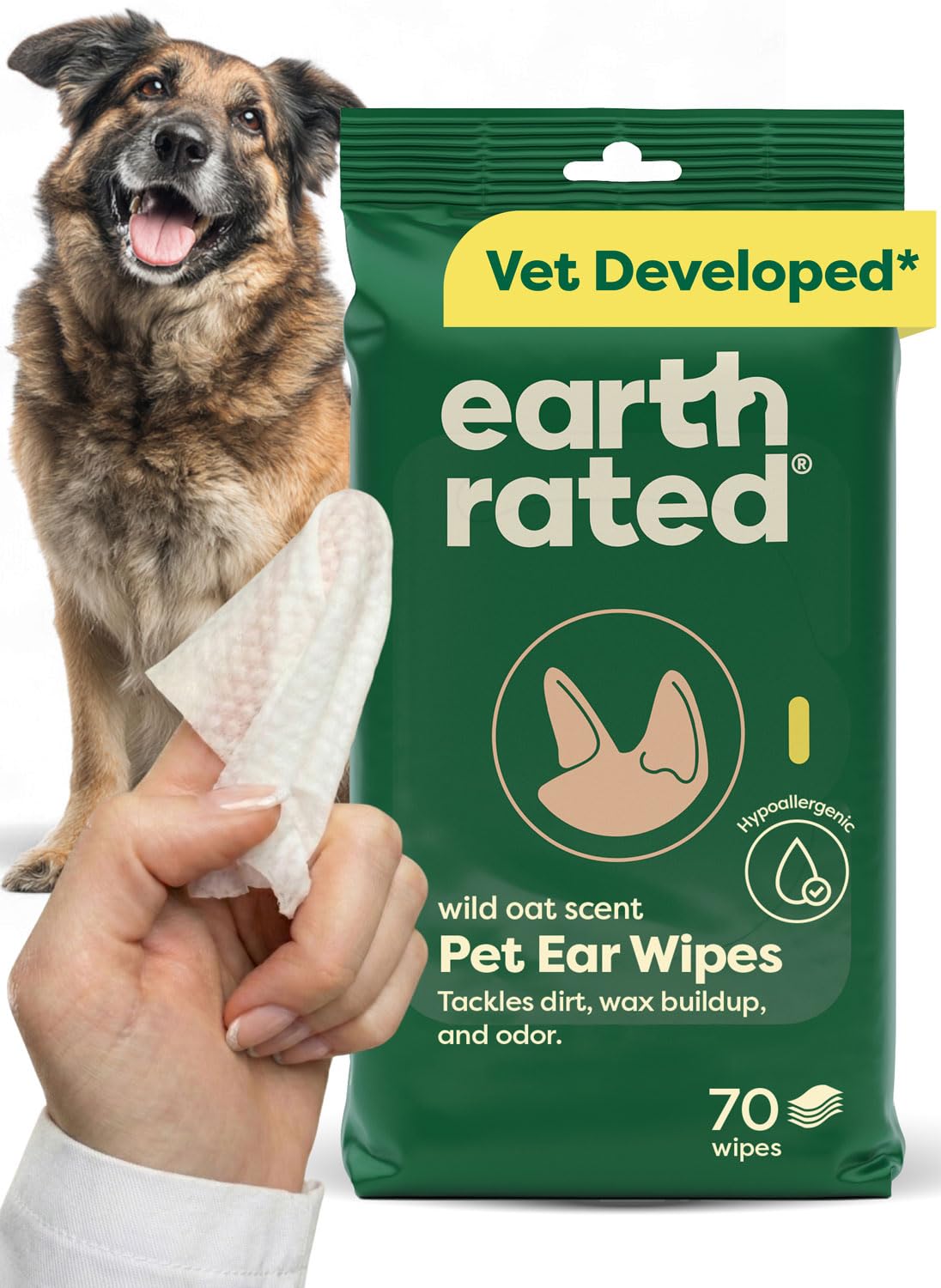 Earth Rated Dog Eye Wipes, Unscented, Removes Dirt & Discharge, 70ct | Vet-Developed, Hypoallergenic Pet Wipes for Dogs & Cats to Remove Dirt & Discharge, Fragrance Free
