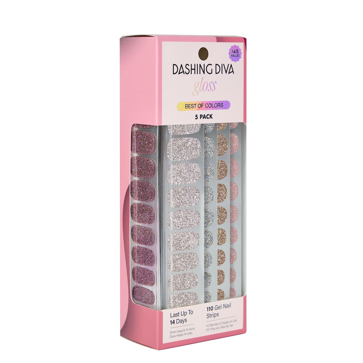 Dashing Diva Gloss Nail Strips 5-in-1 Kit - Best of Nudes - UV Free, Chip Resistant, Long Lasting Gel Nail Stickers - Contains 110 wraps, 5 prep pads, 2 nail files