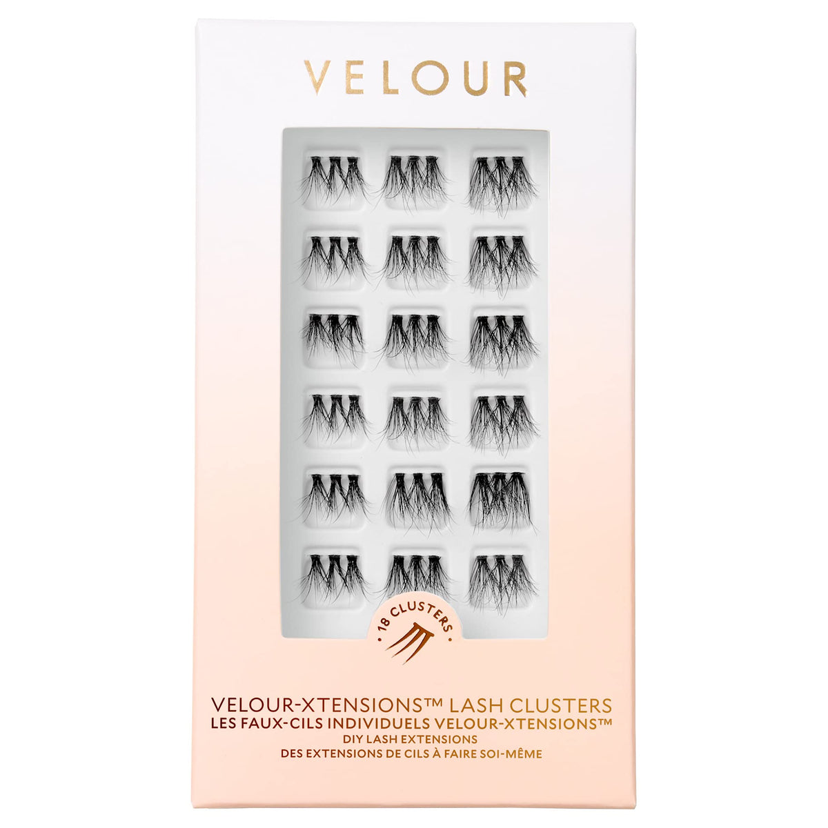 Velour-Xtensions™ Lash Clusters, 18 Individual Cluster Eyelash Extensions, Lightweight & Fluffy Lash Extensions, Soft & Comfortable Eyelash Clusters, Natural Lashes All Eye Shapes (Volume)