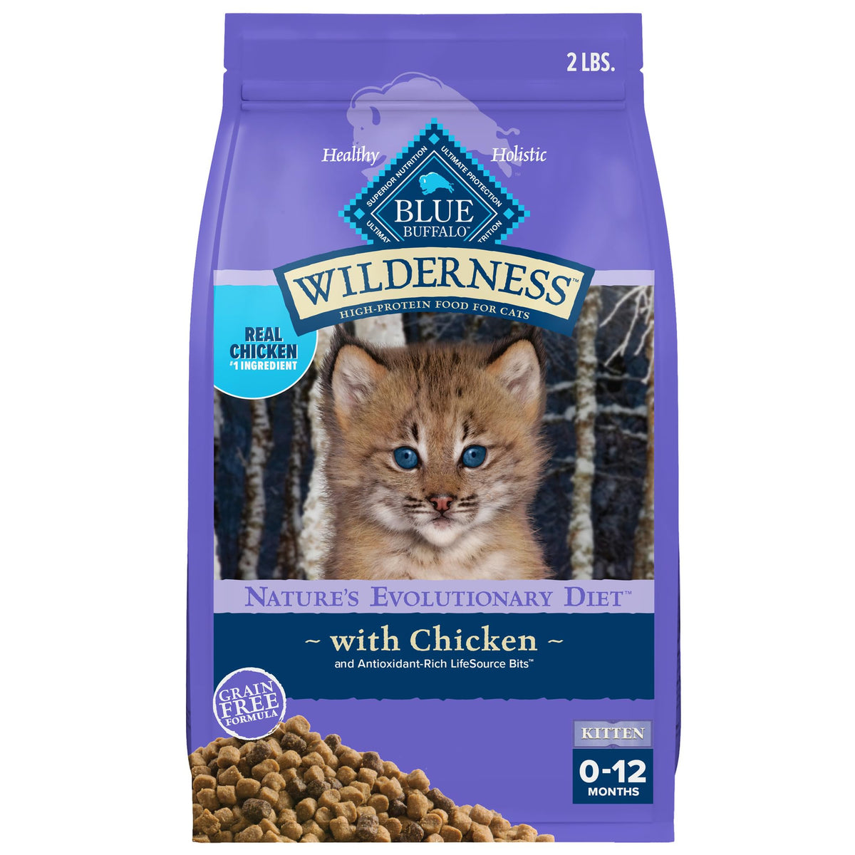 Blue Buffalo Wilderness with Chicken Natural High-Protein Grain-Free Dry Cat Food for Kittens, Real Chicken First, Antioxidant-Rich LifeSource Bits Support Immunity, DHA & ARA for Development, 5 lbs.