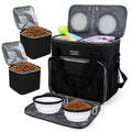 BAGLHER Pet Travel Set Airline-Approved Carrier for Small/Medium Cats & Dogs + Travel Bag with Food Containers & Silicone Bowls, Grey & Green