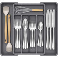 Lifewit Expandable Silverware Organizer, Plastic Utensil Tray for Kitchen Drawer, BPA Free Flatware Cutlery Holder, Space-Saving Storage for Spoons Forks Knives, 8-13.8 x 11.2 x 1.4 inch, Black