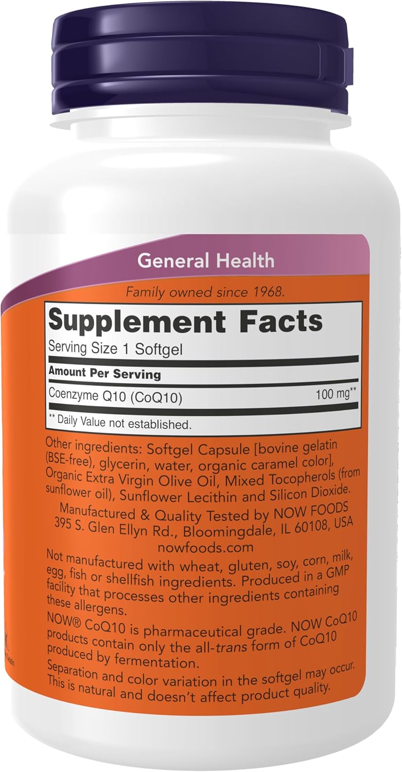 NOW Foods Supplements, CoQ10 (Coenzyme Q10) 100 mg, Pharmaceutical Grade, Cardiovascular Health*, 150 Softgels