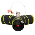 Tempcore Pet Cat Tunnel Tube Toys 3 Way Collapsible, Tunnels for Indoor Cats, Interactive Tube with Teaser Wand, Peek Holes & Hanging Ball, Black & Blue