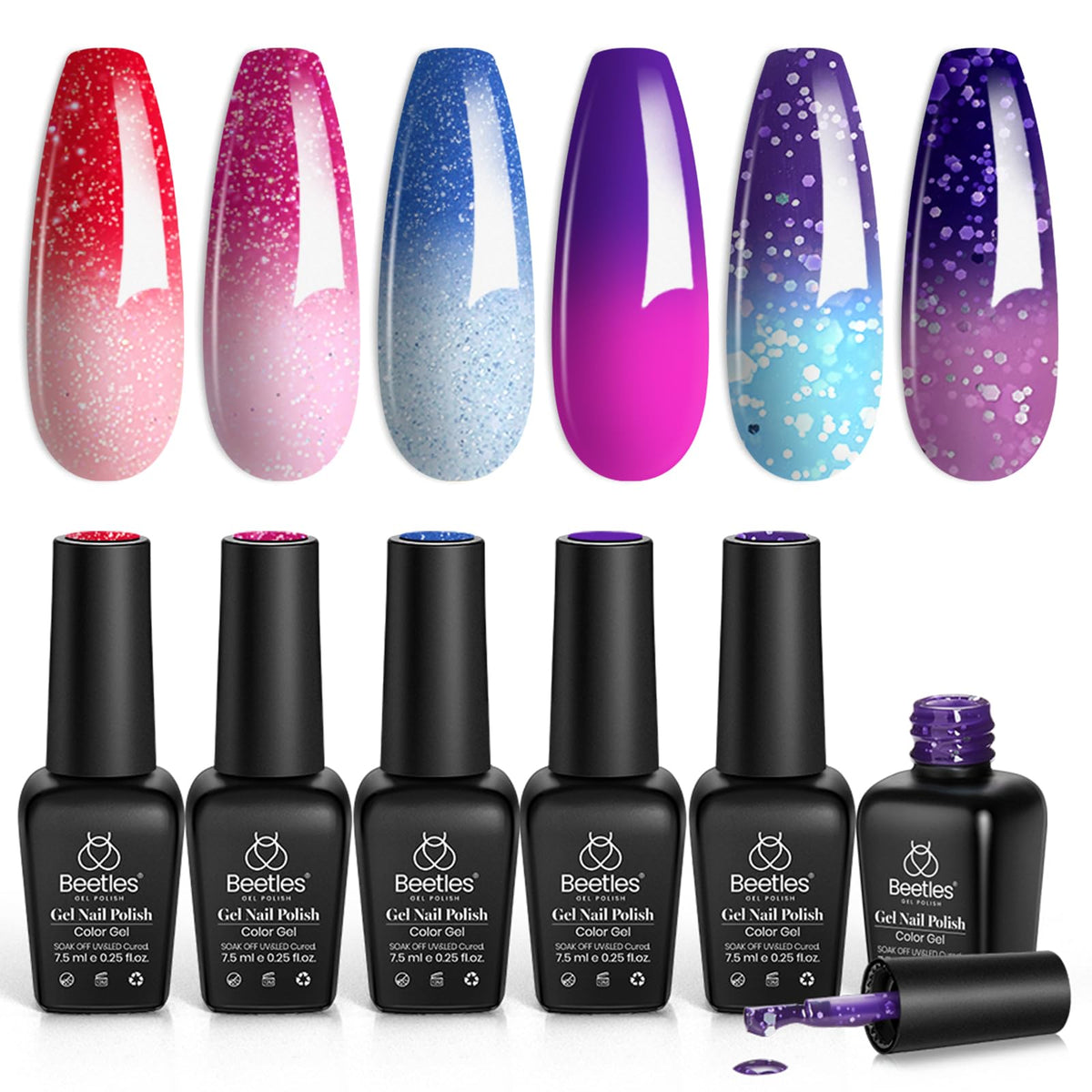 Beetles Halloween Cat Eye Gel Nail Polish Set, 6 Colors Glitter Gel