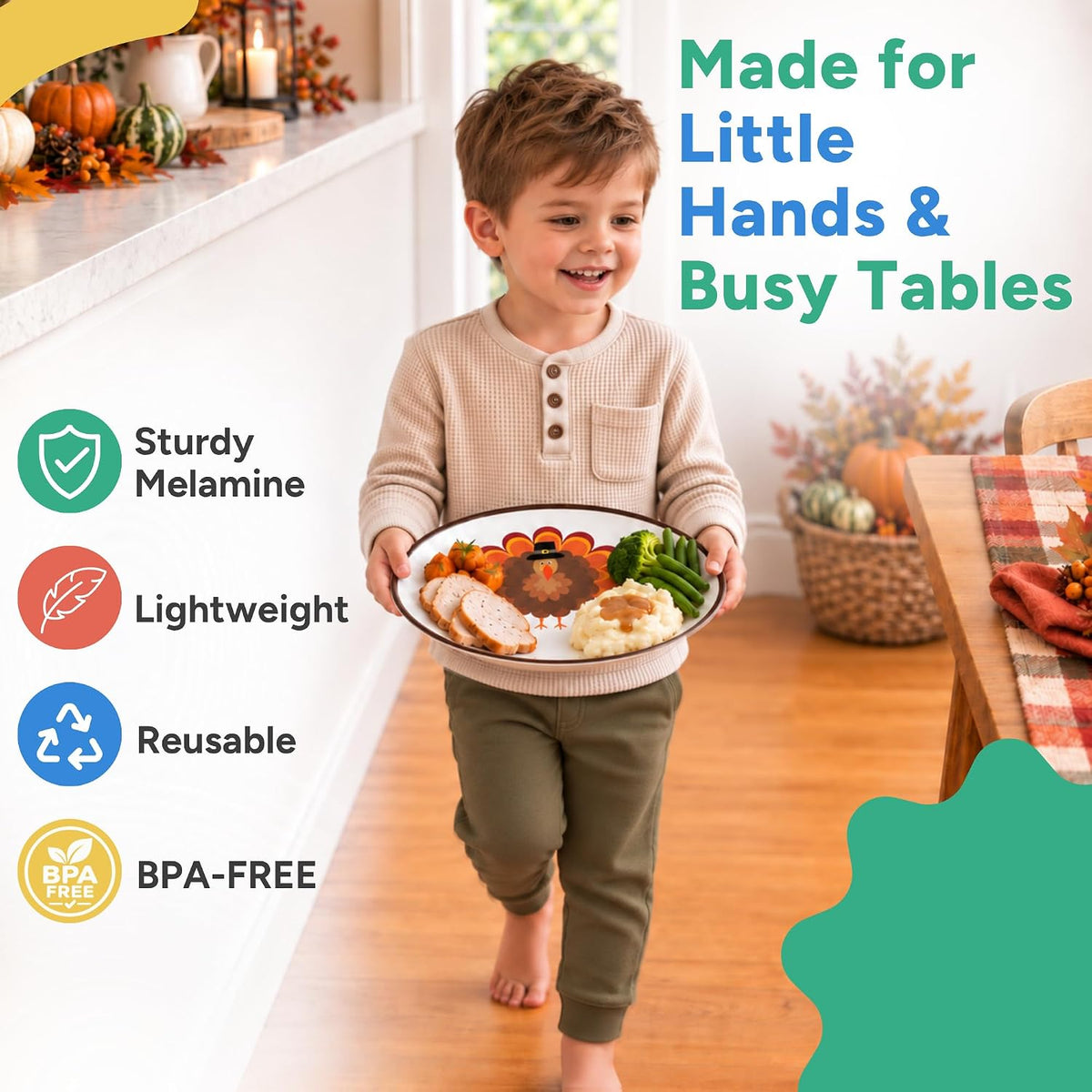 Thanksgiving Plates for Kids, Set of 4