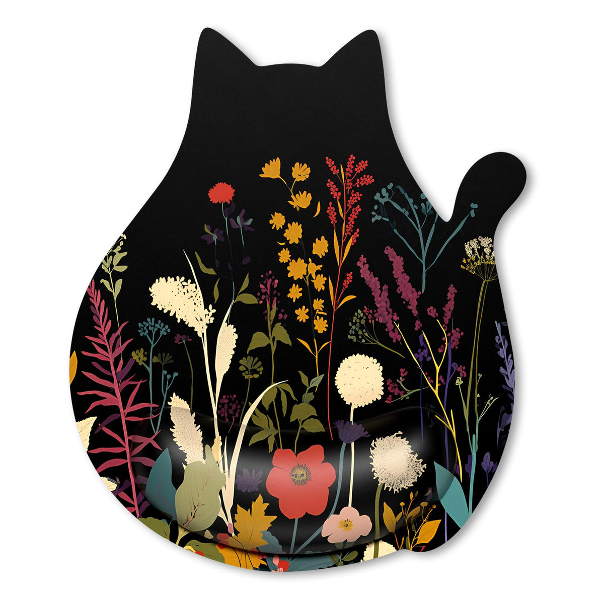 Ergonomic Mouse Pad with Wrist Rest, Cute Cat Memory Foam Padded Pain Relief Non-Slip Wrist Support Mouse Mat for Gaming Work Computer Laptop, Funny Office Supplies Desk Accessory, Jet Black