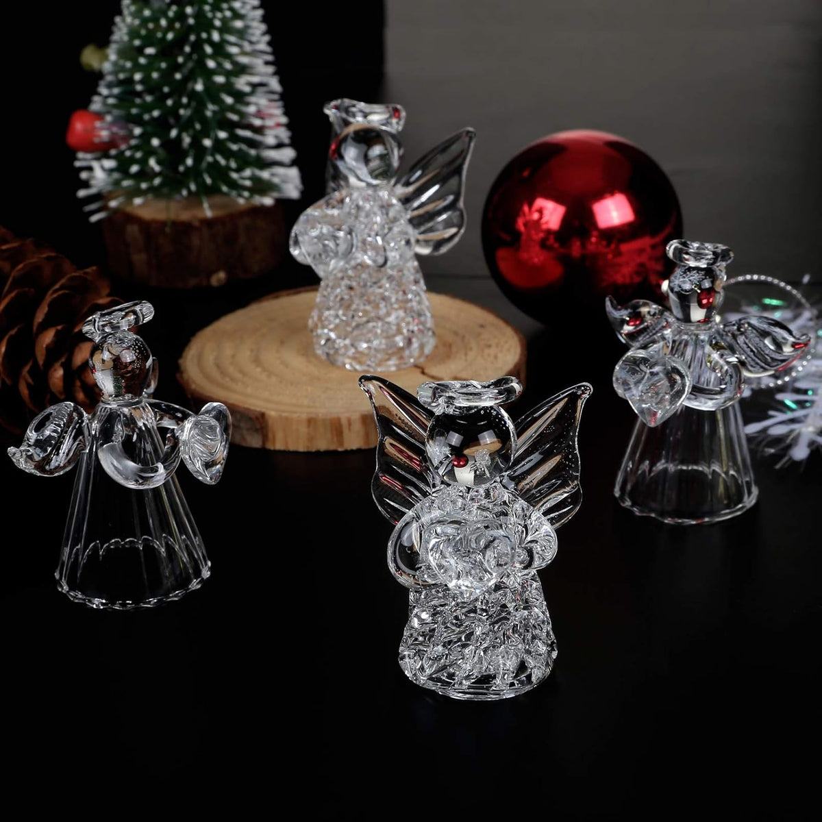 Naler 12 Pcs Christmas Mini Angel Ornaments, Clear Glass