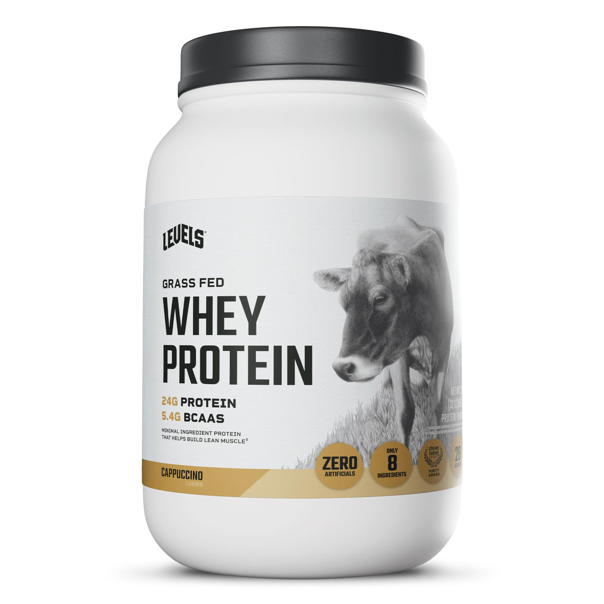 Levels Whey Protein Powder, No Artificial Ingredients, Vanilla Bean, 2LB | 24G of protein and 5.4G BCAAs per scoop, made with hormone-free dairy, zero junk, no fillers, no added sugar, certified clean
