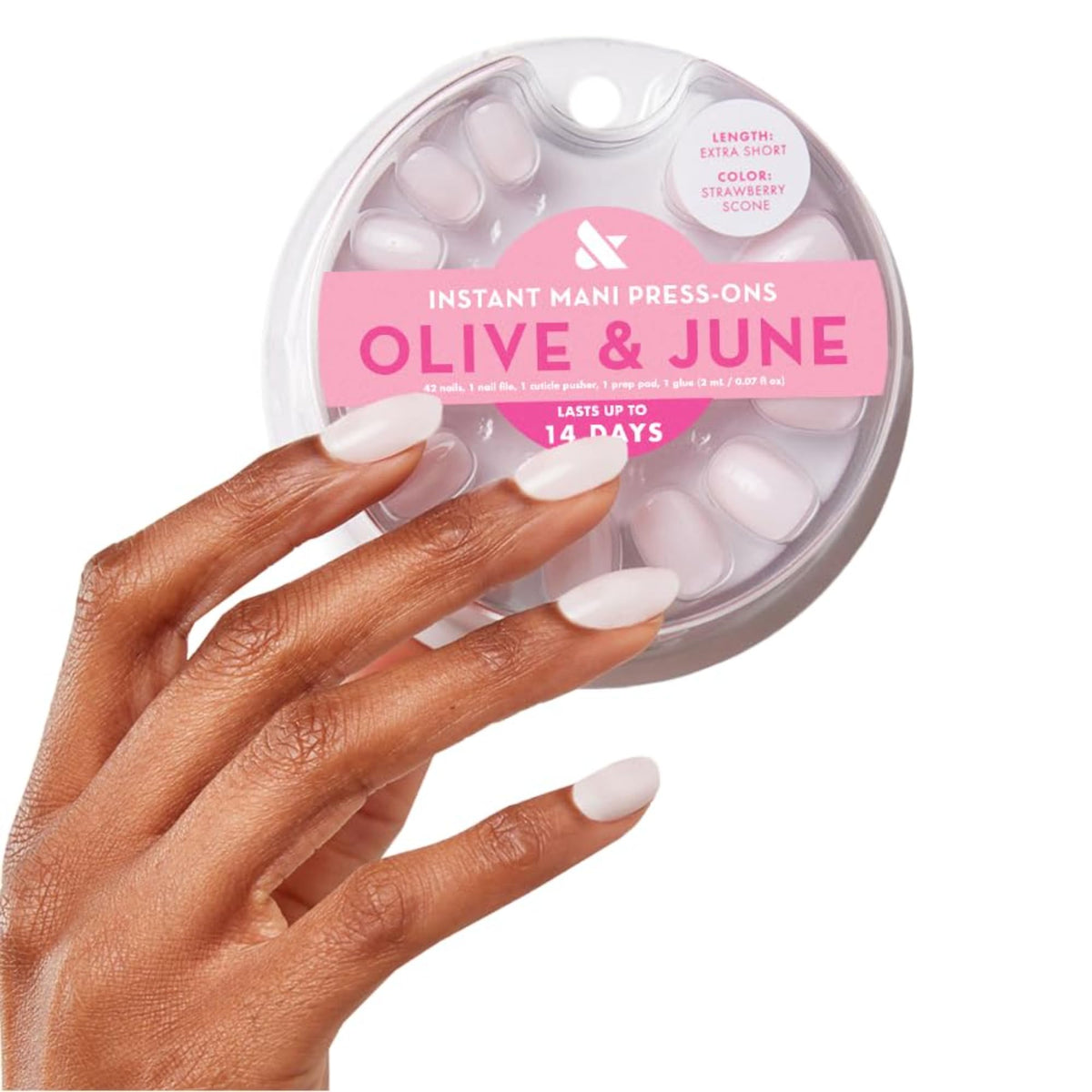 Olive & June Instant Mani Press-On Nails, HZ Velvet, Short, Round | Salon-quality glue-on manicure kit; 42 non-toxic fake nails in 21 sizes, recycled materials, realistic look, lasts 14 days